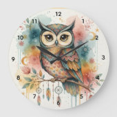 Boho Owl Large Wall Clock  Grote Klok (Voorkant)