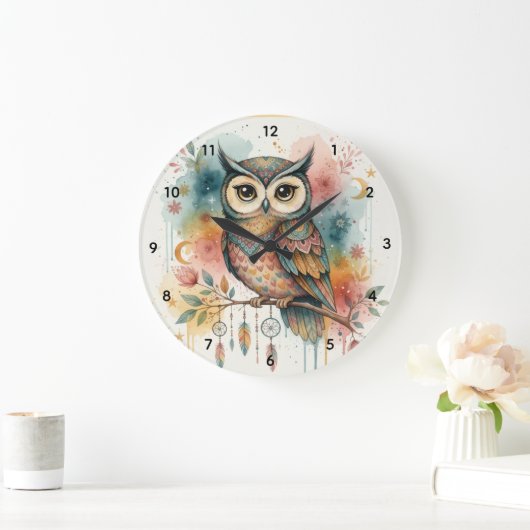 Boho Owl Large Wall Clock  Grote Klok (Huis)