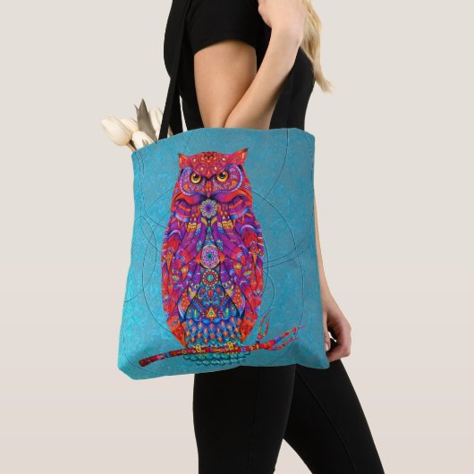 Boho Owl Tas: Levendige kunst - Dagelijkse stijl Tote Bag (Dichtbij)