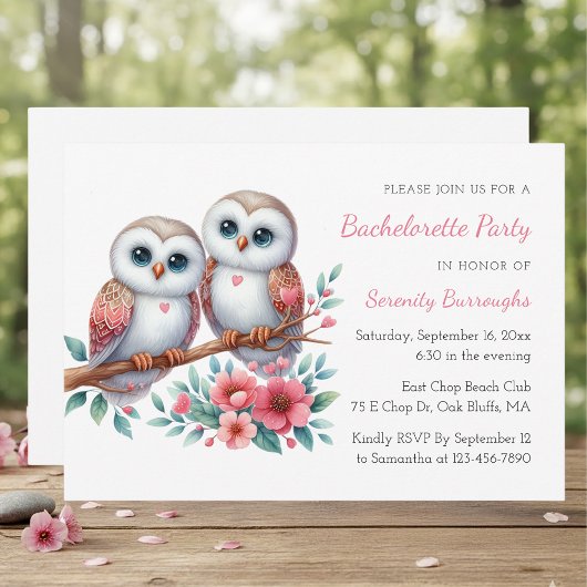 Boho Owl Woodland Rustic Bachelorette Party Kaart