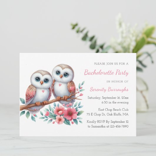 Boho Owl Woodland Rustic Bachelorette Party Kaart (Staand voorkant)