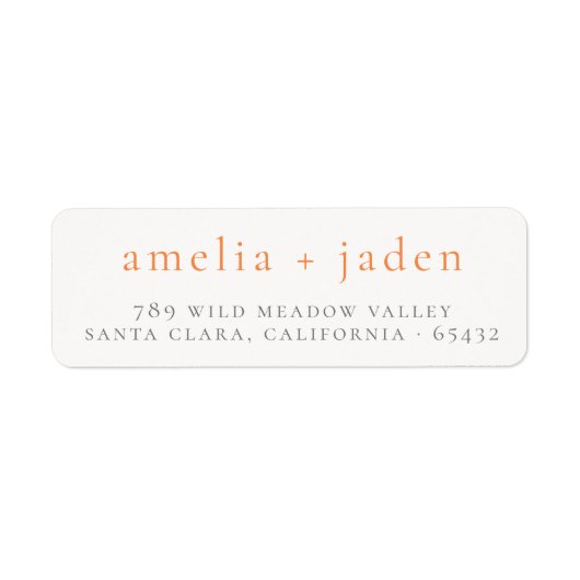 Boho Paar Namen Sinaasappel & Wit Retouradres Etiket (Voorkant)