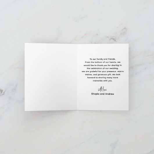 Boho paar wijn bruiloft gevouwen dank u kaart (Binnen)