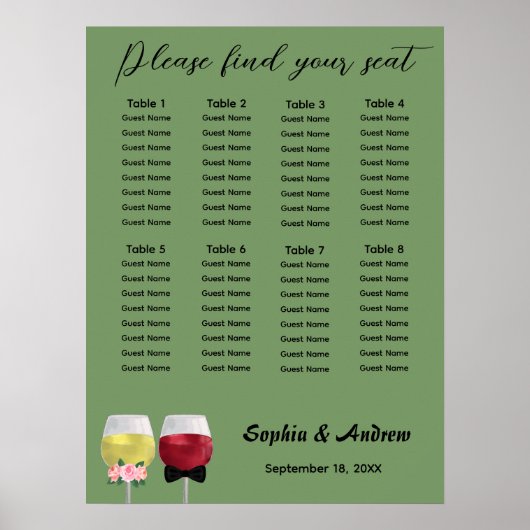  Boho paar Wijn bruiloft Zitting Grafiek Poster (Voorkant)