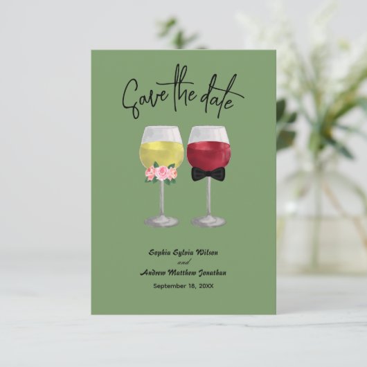  Boho paar wijnbruiloft Save the dates Save The Date (Staand voorkant)