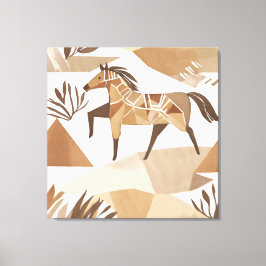 Boho paard Leaf Botanische kunststijl Eenvoudig Mo Canvas Afdruk