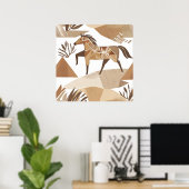 Boho paard Leaf Botanische kunststijl Eenvoudig Mo Poster (Thuiskantoor)