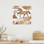 Boho paard Leaf Botanische kunststijl Eenvoudig Mo Poster (Keuken)