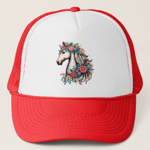 Boho Paard met Bloemen, Bloemen Paard Liefhebber Trucker Pet