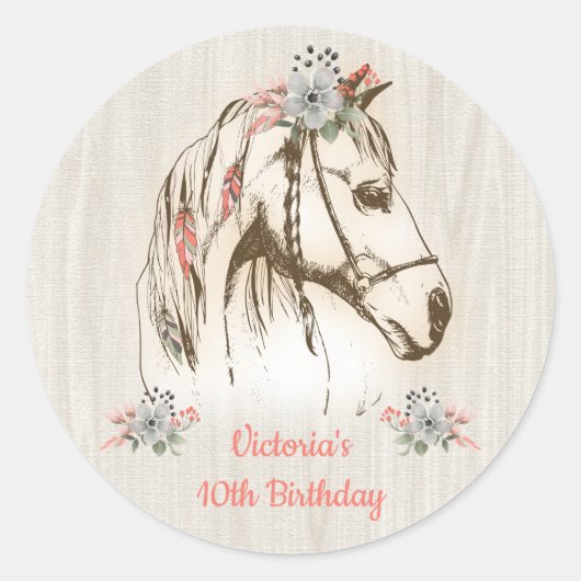 Boho Paard Verjaardagsfeestje Stickers (Voorkant)
