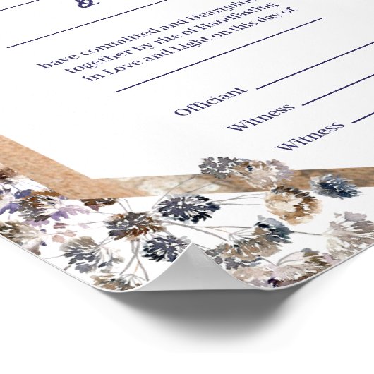 Boho paardebloem Pagan Handfasting Certificaat Poster (Hoek)