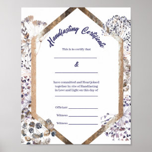 Boho paardebloem Pagan Handfasting Certificaat Poster