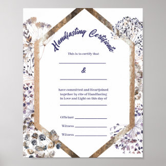 Boho paardebloem Pagan Handfasting Certificaat Poster
