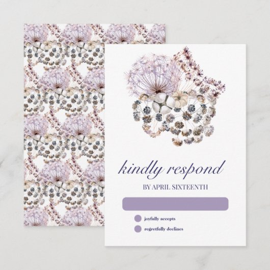 Boho paardenbloem bloemenpagan handvasten RSVP kaartje (Voorkant / Achterkant)