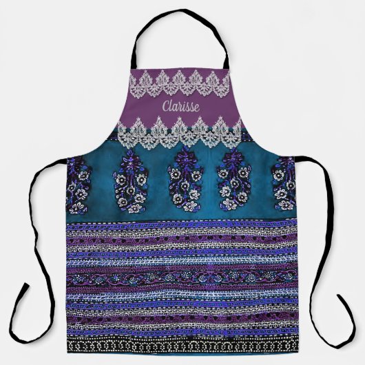  Boho Paars Blauwgroen Blauw Aangepaste Floral Schort (Voorkant)