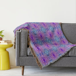 Boho Paars Blue Flower Pattern Throw Blanket Deken