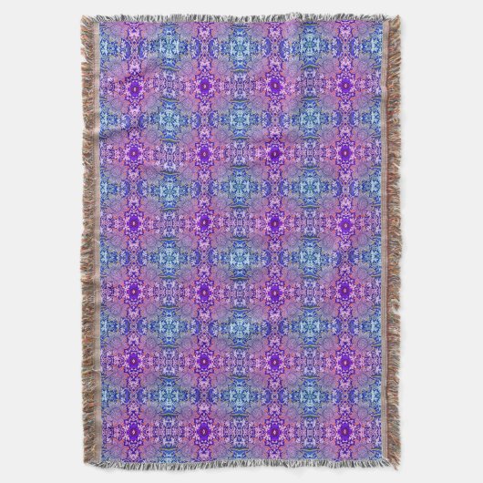 Boho Paars Blue Flower Pattern Throw Blanket Deken (Voorkant Verticaal)