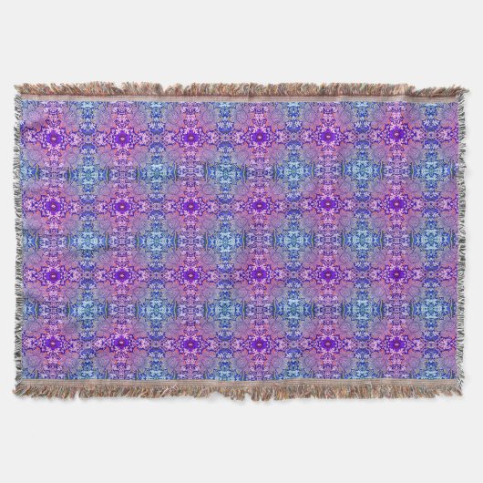 Boho Paars Blue Flower Pattern Throw Blanket Deken (Voorkant)