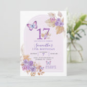 Boho Paars Butterfly Arch 17th Birthday Kaart (Staand voorkant)