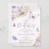 Boho Paars Butterfly Pampas Grass Baby shower Kaart (Voorkant)