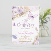 Boho Paars Butterfly Pampas Grass Baby shower Kaart (Staand voorkant)