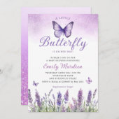 Boho Paars Een Kleine Vlinder Meisje Baby Shower  Kaart (Voorkant / Achterkant)