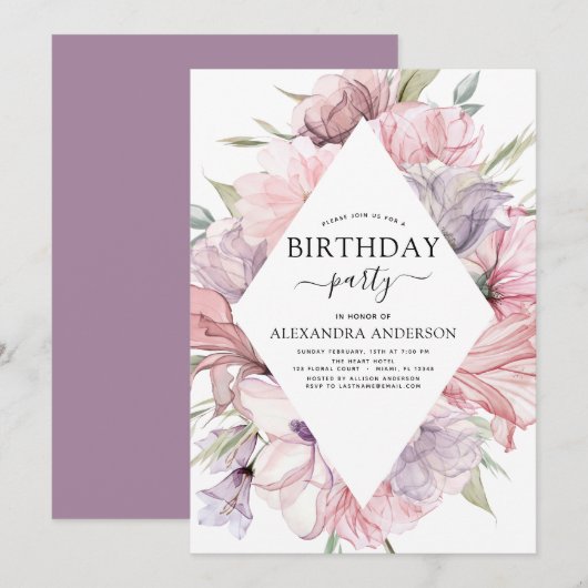 Boho Paars Elke Age Birthday Floral Kaart (Voorkant / Achterkant)
