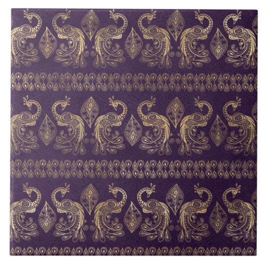 Boho Paars en Gold Peacock Tegeltje (Voorkant)