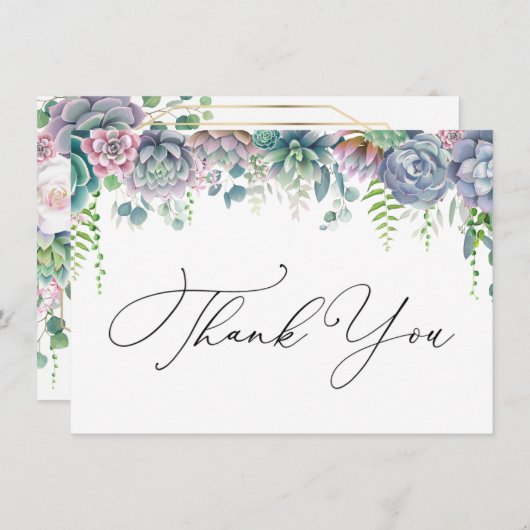 Boho Paars en Groen Succulent Dank u (Voorkant / Achterkant)