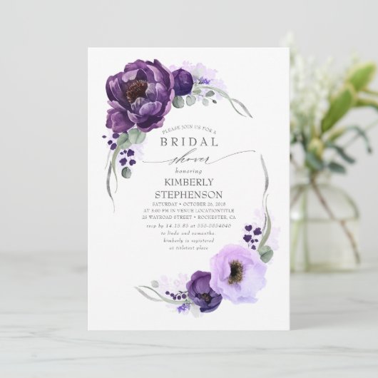 Boho Paars Floral Royal Vrijgezellenfeest Kaart (Staand voorkant)