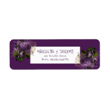 Boho Paars Floral Stylish Wedding Return Address