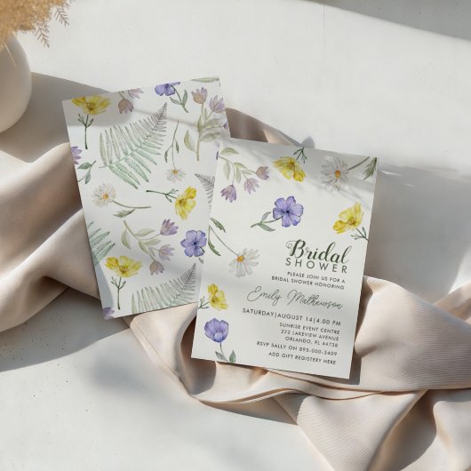 Boho Paars & Geel Wilde Bloemen Bruidsdouche Kaart