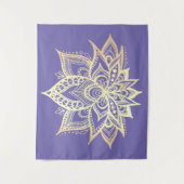 Boho Paars Gold Lotus Flower Mandala Art Wandkleed (Voorkant)