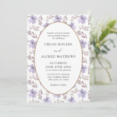 Boho Paars&Goud Bloemmotief Bruiloft Kaart (Staand voorkant)