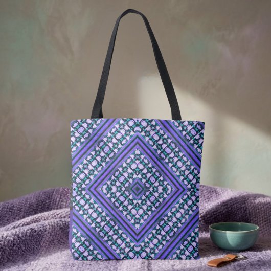 Boho Paars, Groen & Wit Tribal Geïnspireerd Tote Bag