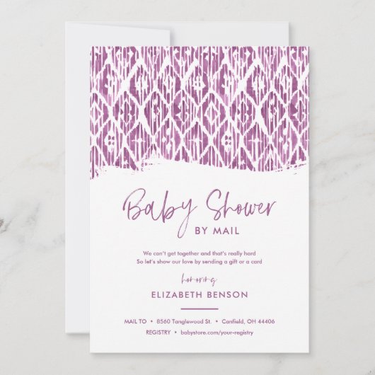Boho Paars Ikat Baby shower per post Kaart (Voorkant)