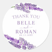 Boho Paars Lavendel Aquarel Favor Bruiloft Ronde Sticker (Voorkant)