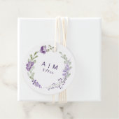 Boho Paars Lavender Floral Round Wedding Bedankjes Labels (In situ)