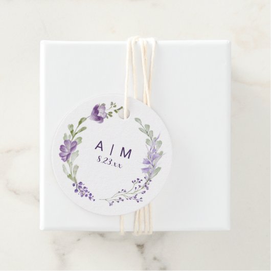 Boho Paars Lavender Floral Round Wedding Bedankjes Labels (In situ)