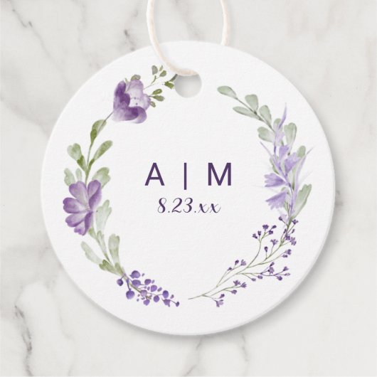 Boho Paars Lavender Floral Round Wedding Bedankjes Labels (Voorkant)