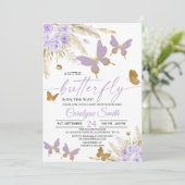 Boho Paars Pampas Grass Butterfly Baby shower Kaart (Staand voorkant)