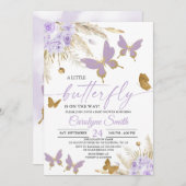 Boho Paars Pampas Grass Butterfly Baby shower Kaart (Voorkant / Achterkant)