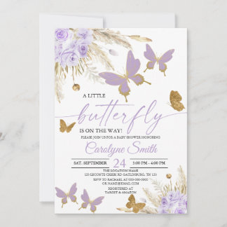 Boho Paars Pampas Grass Butterfly Baby shower Kaart