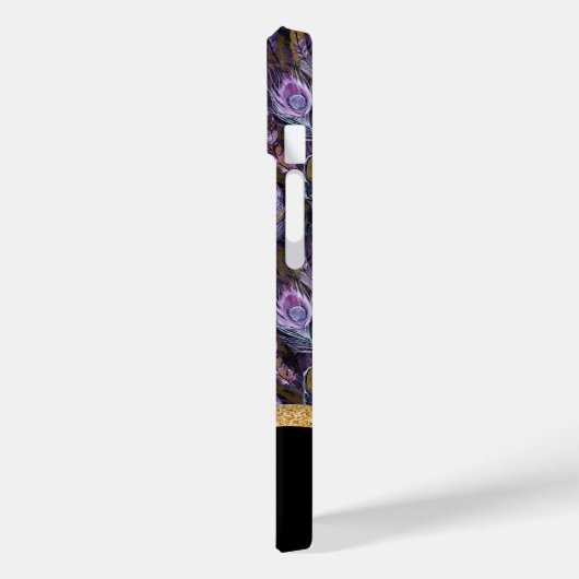 Boho Paars Peacock Feathers Monogram Case-Mate iPhone Case (Achterkant / Links)