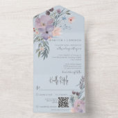 Boho Paars Pink & Blue Floral Blue QR Code All In One Uitnodiging (Binnen)