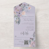 Boho Paars Pink & Blue Floral Lavender QR Code All In One Uitnodiging (Binnen)