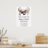 Boho Paars Plum Pink Peonies Weddenschap Details Poster (Keuken)