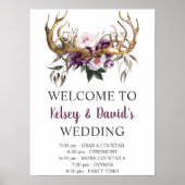 Boho Paars Plum Pink Peonies Weddenschap Details Poster (Voorkant)