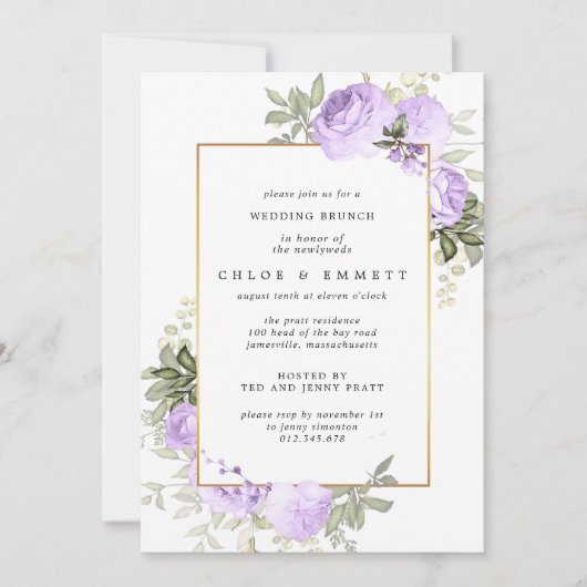 Boho Paars Roos Floral Wedding Brunch Uitnodiging (Voorkant)