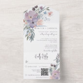 Boho Paars Roze & Blue Floral White QR Code All In One Uitnodiging (Binnen)